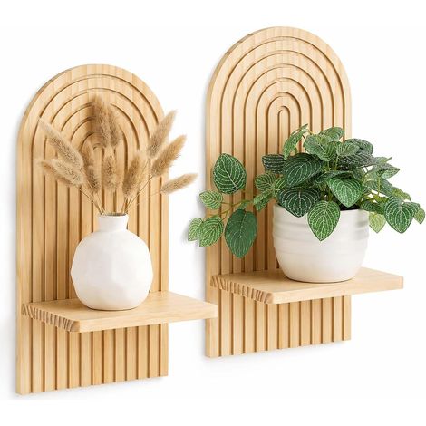 Lot de 2 Étagères Murales en Bois, Étagère Flottante Décorative pour Plantes, Livres et Petites Décorations, Style pour Salon et Chambre, Naturel (1/5)