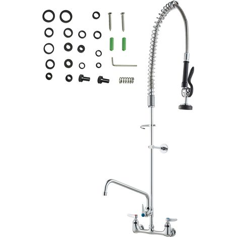 Mophorn Grifo Comercial con Rociador de Preenjuague, 119,38 cm de Altura, 20,32 cm de Centro, Caño Oscilante, Grifo para Fregadero de Cocina de Montaje en Pared, Dispositivo Construido en Latón (1/5)