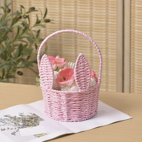 KOWOLL Panier tressé fait main en forme de lapin de Pâques, idéal pour ranger bonbons et jouets, pour la chasse aux œufs et les décorations festives. (1/4)