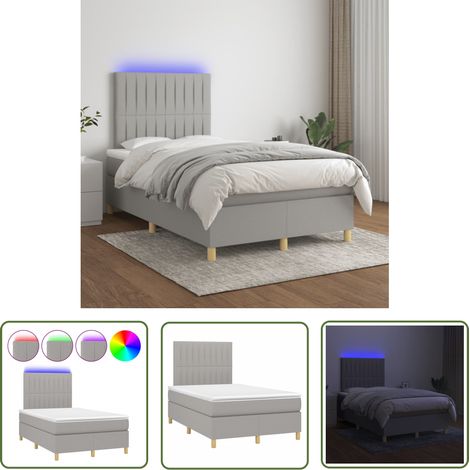 The Living Store Sommier à lattes de lit matelas LED Gris clair 120x200 cm Tissu - Sommier Tapissier - Lit Plateforme - Lit Avec Led - Matelas À Ressorts Ensachés - Têted Lit Ajustable (1/5)