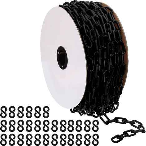Chaîne en Plastique, 120 Pieds de Chaîne de Sécurité pour le Contrôle des Foules, Maillons de Chaîne en Plastique Noir de 1/4 Pouce (6 mm) pour Files d'Attente, Stationnement (1/5)