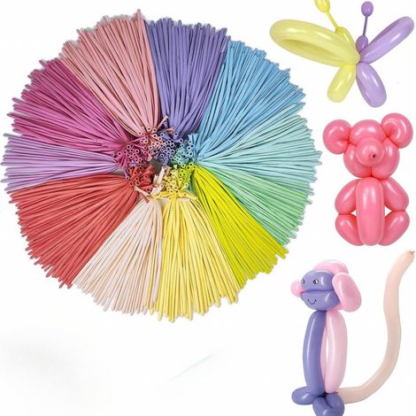 Ballons longs, ensemble de 200 animaux en ballons de latex torsadés de haute qualité, cadeau d'anniversaire pour filles et garçons, artisanat fait main, couleurs pastel. (1/4)