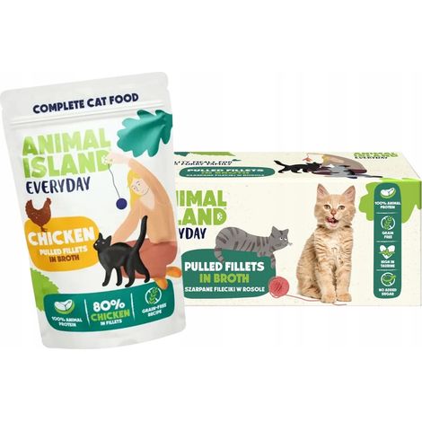 Comida húmeda para gatos ANIMAL ISLAND pollo en caldo 40x85g (1/2)