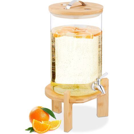 Dispensador de bebidas con grifo, soporte de bambú, termómetro