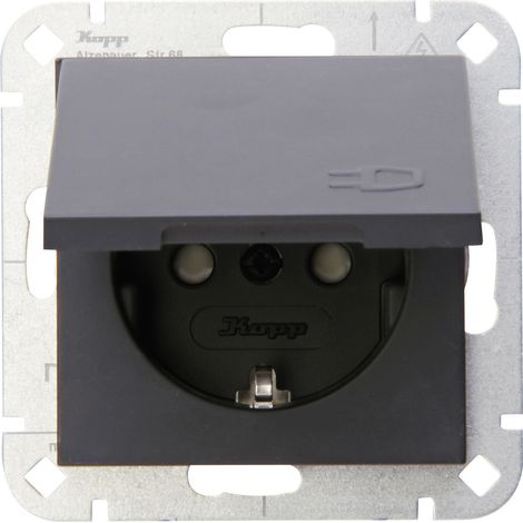 Kopp 1fach Einsatz Schutzkontakt-Steckdose mit Klappdeckel HK 07 Anthrazit 940115001 1 St.