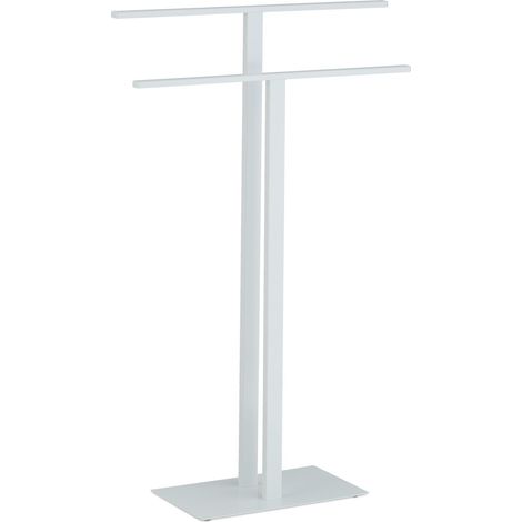 Portasciugamani di design a T moderno 2 barre altezza 140 x 60 x 60 cm pratico utilizzo in metallo bianco 130012677