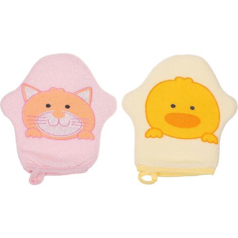 Lot de 2 gants de bain imprimés pour bébé, gants de toilette, éponges, serviettes à motifs de dessins animés (1/5)