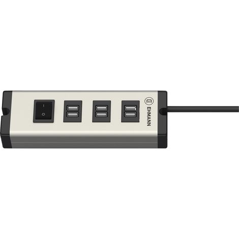 Ehmann USB Multilader 6-Port 6,3 A USB Ladestation  6x USB-A USB PD Aluminium, Schwarz Innenbereich