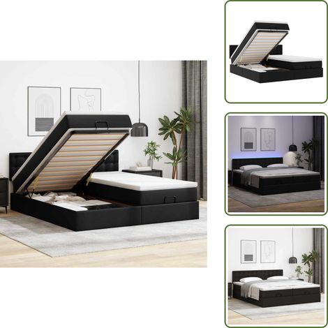 vidaXL Ottoman-Bett mit Matratzen & LEDs Schwarz 160x200 cm Kunstleder (1/5)