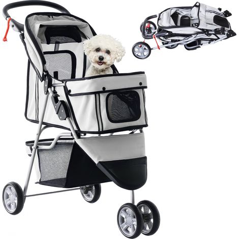 Carrito para Perros Pequeños con Cesta de Almacenaje Ventanas de Malla y 2 Ruedas Universales 75x45x97 cm Gris (1/5)