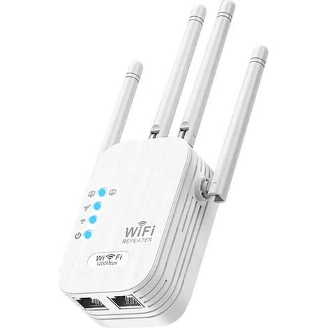 1200 Mbit/s WLAN-Signalverstärker (5 GHz und 2,4 GHz) für Zuhause, Internetverstärker, Repeater mit Ethernet-Anschluss und Zugangspunkt