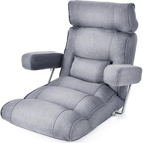 GOPLUS Fauteuil au Sol 1 Place Pliable Réglable, Fauteuil Paresseux avec Appui-tête Réglable à 6 Positions/Support Lombaire/Siège Allongé, Salon, Chambre, Bureau, Charge 150KG, 80 x 72 x 75 cm (Gris) (1/5)