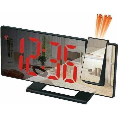 Réveil à projection pour chambre à coucher, grande horloge numérique avec projecteur à 180°, 12/24H, port de charge USB, affichage de la température et de l'humidité, Snooze, horloge de chevet pour gr (1/5)