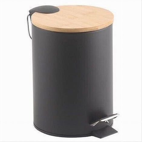 Cleafe - Pattumiera Acciaio A Pedale 5 Litri Bidone Cestino Spazzatura Nero Legno 87458 - (1/2)