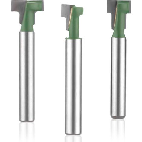 3pcs Jeu d\'Embouts de Routeur à Trou Serrure, Tige de 1/4 Pouces Jeu Fraises à Fente en T Embouts Toupie, Diamètre Lame 5/16", 3/8" et 1/2", Coupe-Fente en T pour Travail Bricolage à Domicile (1/5)