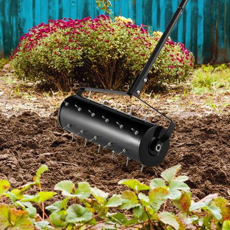 Aérateur à Gazon Roulant de 52 cm Scarificateur Manuel avec Poignée Amovible Pointes de Dents pour Ameublir le Sol Aération de l'Herbe Noir (1/2)