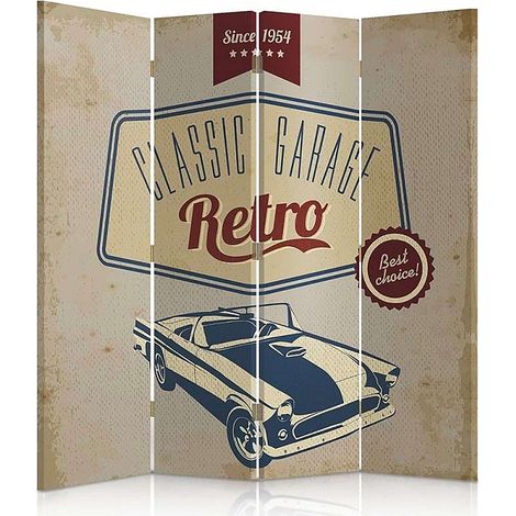 Paravent Déco Rétro pour Garage Classique – Style Vintage - 145 x 150 cm - 2 faces R° V° (1/5)