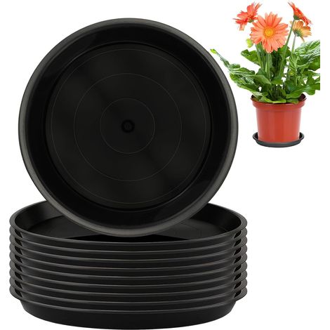 Lot de 10 Soucoupe Pot 15cm Soucoupes pour Pots de Fleurs(Noir) (1/5)
