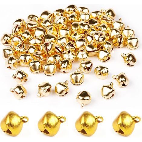 100 kleine Glöckchen. Rasseln. Winzige Glöckchen. Metallglöckchen. Weihnachtsglöckchen. Mini-Glöckchen. Für selbstgemachte Weihnachtsdekorationen. 12 mm (goldfarben) (1/5)
