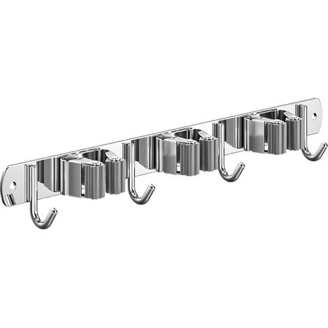 Porte-balai mural inox - 3 emplacements et 4 crochets - Fixation vis ou autocollante - Pour cuisine, salle de bain et garage -38cm (1/5)