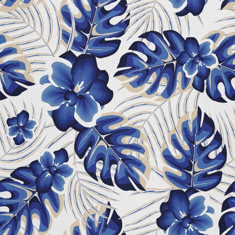 Telas decorativas para exteriores Oxford - motivo vegetal azul (1/5)