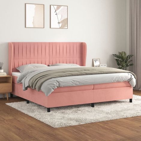 Lit Adulte moderne, Lit à sommier tapissier avec matelas Rose 200x200 cm Velours GSW78370 (1/5)
