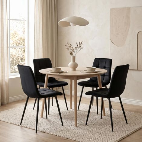 Lot de 4 Chaises velours Noir - Pieds en Métal Noir - Rembourrage haute densité - Design scandinave pour cuisine et salon