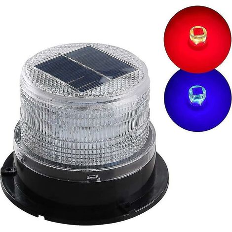 Voyant d'avertissement stroboscopique magnétique d'urgence à énergie solaire, lumière de balise LED sans fil étanche ambre pour véhicule de camion (rouge et bleu) (1/2)