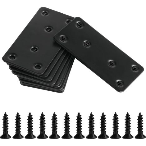 10 piezas de placas perforadas, placas angulares de montaje, conectores de madera, conectores planos de acero inoxidable, conectores de reparación, hierro plano perforado, con 60 tornillos, 80x40x1,7  (1/5)