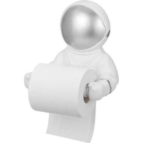 Porte-Rouleau D’Astronaute en Résine Argentée Support Papier Toilette Stable et Décoratif pour Salle de Bain la Cuisine ou Salon Distributeur Original et Rangement Mural (1/5)