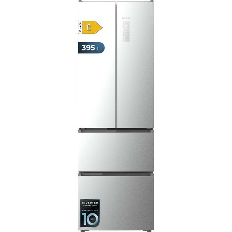 Cecotec Frigorífico Americano Puerta Francesa 395L Total No Frost Bolero CoolMarket Combi F2D 395 Inox E. Altura 201cm y 59,5cm