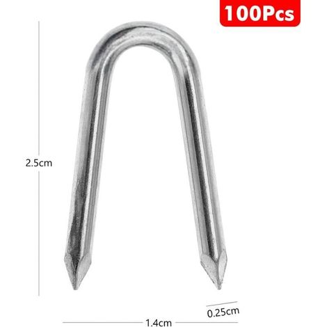 Memkey – Confezione da 100 chiodi a U, 25 mm – Acciaio zincato per il fissaggio di reti metalliche e recinzioni – Resistenti alla corrosione – Uso professionale (1/3)
