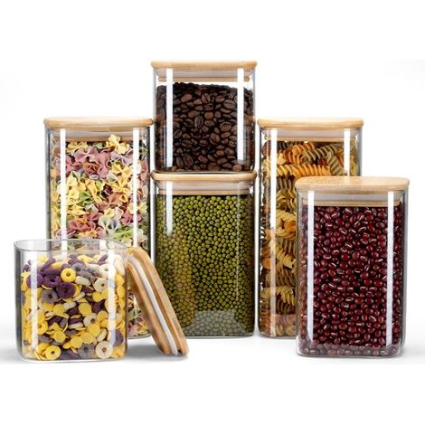 6 bocaux en verre avec couvercles 750 ml/1150 ml/1500 ml Boîtes de rangement pour cuisine Récipient en verre hermétique Réservoir