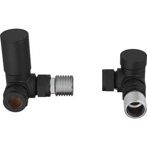 WarmeHaus 15mm Round Head Corner Radiator Valves Corner Towel Rail Valve + Lockshield Valve Black