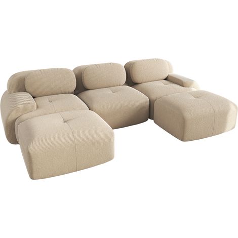 Divano modulare a U in corduroy beige, senza montaggio, 298 x 178 x 70 cm (1/5)