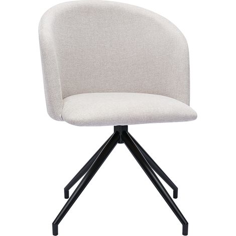 Design-Drehstuhl 360° aus beigem strukturiertem Samteffektstoff und schwarzem Metall VANITY