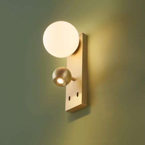 Goldene LED-Wandleuchte Doppel-Beleuchtung Leselicht weißes Glas - Avelysa (1/5)