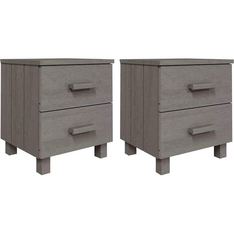 vidaXL Mesitas noche 2 uds HAMAR pino macizo gris claro 40x35x44,5 cm (1/2)