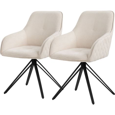 ML-Design Esszimmerstühle drehbar 2er Set, Textil Webstoff, Creme, Wohnzimmerstuhl mit Armlehne/Rückenlehne, 360° Drehstuhl, Polsterstuhl mit Metallbeine, Ergonomische Sessel, Küchenstuhl Loungesessel