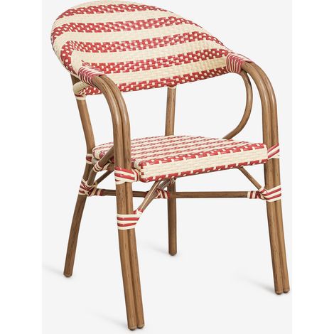 SKLUM 2er-Pack stapelbare Gartenstühle mit Armlehnen aus Aluminium Brielle Bistro Rot Bordeaux - Creme-Beige