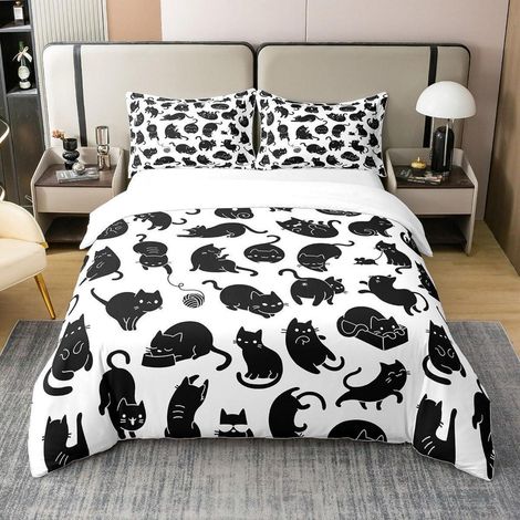 Bettwäsche-Set 200x200 cm mit Katzenmotiv, 100% Bio-Baumwolle, 2 Kissenbezüge