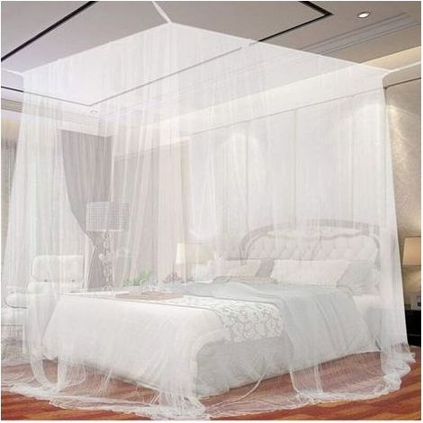 Ersandy Grand Carrée Moustiquaire pour Lit Extra Large. Moustiquaire Baldaquin Intérieur et Extérieur pour Lits Simples et Doubles - Blanc 190 x 210 x 240cm (1/4)