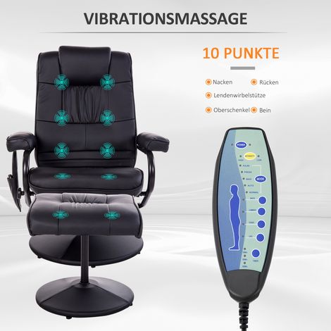 Relaxsessel mit Hocker, 360°drehbarer Fernsehsessel mit Massage, Liegefunktion, Massagesessel mit Seitentasche, TV-Sessel aus Kunstleder für Wohnzimmer Schwarz (1/5)