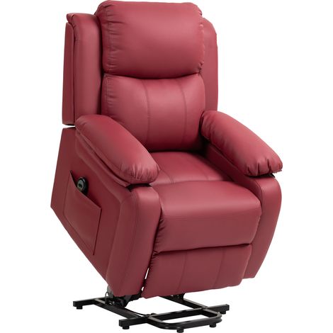 Poltrona Alzapersona Reclinabile con Poggiapiedi e Telecomando, in Pelle PU, 76x90x105 cm, Rosso