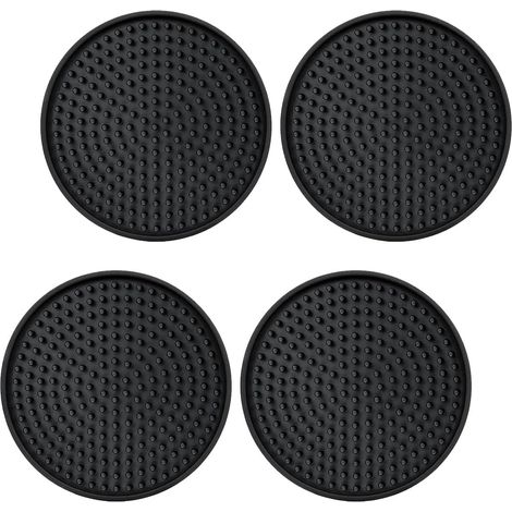Dessous de verre antidérapant en caoutchouc noir de 10 cm de diamètre, absorbant, avec décoration pour la cuisine et la table basse (à pois, lot de 4 pièces, noir). (1/5)