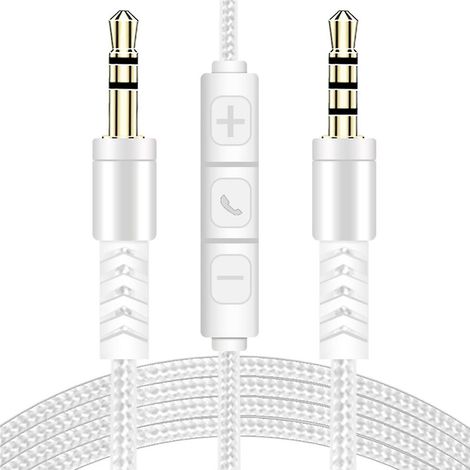 Câble audio auxiliaire stéréo 3,5 mm mâle-mâle de 1,2 m avec microphone et contrôle du volume par bouton-poussoir (1/5)