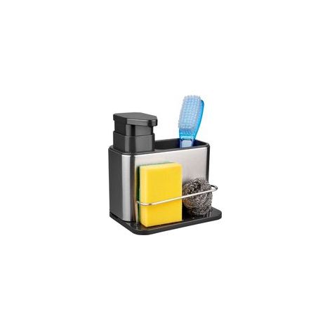 Distributeur de savon pour évier de cuisine, porte-éponge 3 en 1, support d'égouttoir de plateau d'organisateur d'évier de cuisine en acier inoxydable (1/5)