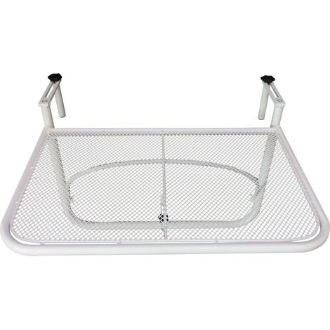 Table suspendue balcon métal réglable hauteur trois directions étanche rampe 60 x 56 cm blanche