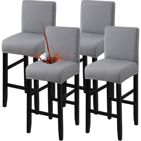 Housse de Tabouret de Bar Imperméable Couverture de Chaise Haute de Bar Extensible Lavable pour Chaise de Salle à Manger Courte (4 Pcs, Gris Clair)