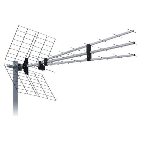 Antenne TV TNT Extérieure Trinappe DVB-T DVB-T2 13,5 dBi F Filtre Passif 4G LTE 5G NR 700 800MHZ 43 éléments (1/2)